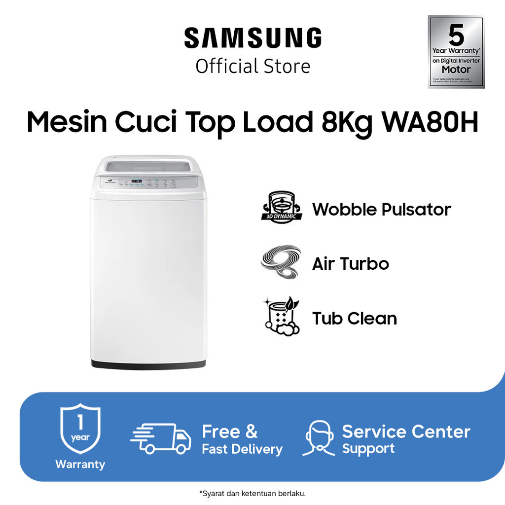 Samsung Mesin Cuci Top Loading 8Kg | Eco Tub Clean | WA80H4200SW/SE