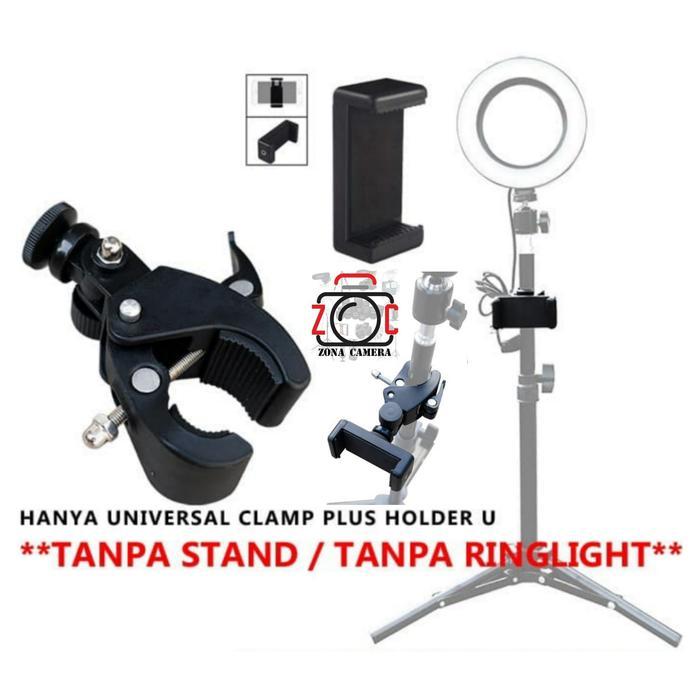 Universal Holder Clamp Plus U Mount Penjepit Tripod Light Stand Tiang