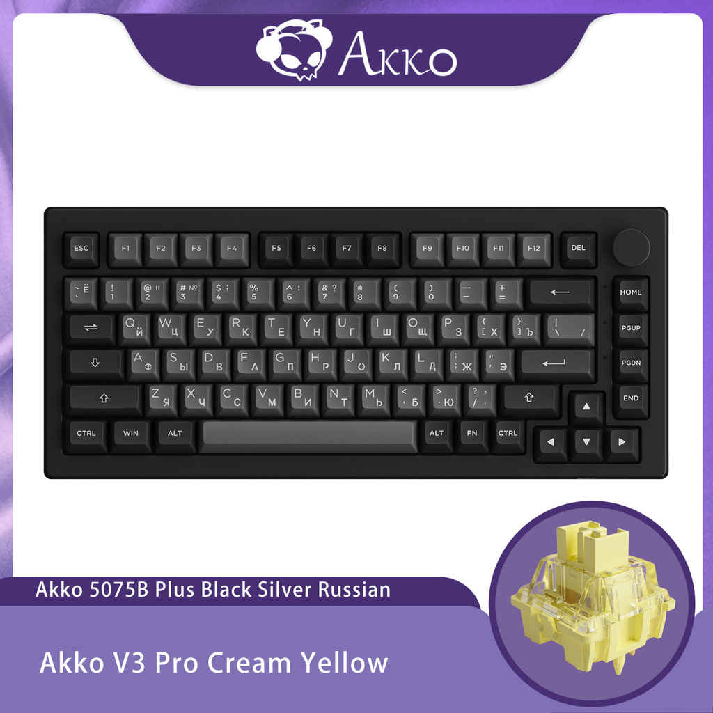 Akko 5075B Plus Mechanical Keyboard 75% ANSI ASA Profile Russian Keycaps RGB 2.4G&Blutooth Wireless/
