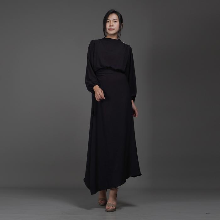 Okechuku HALTERIA Long Dress Hitam Gaun Polos Dress Hijab - HITAM - Hijau