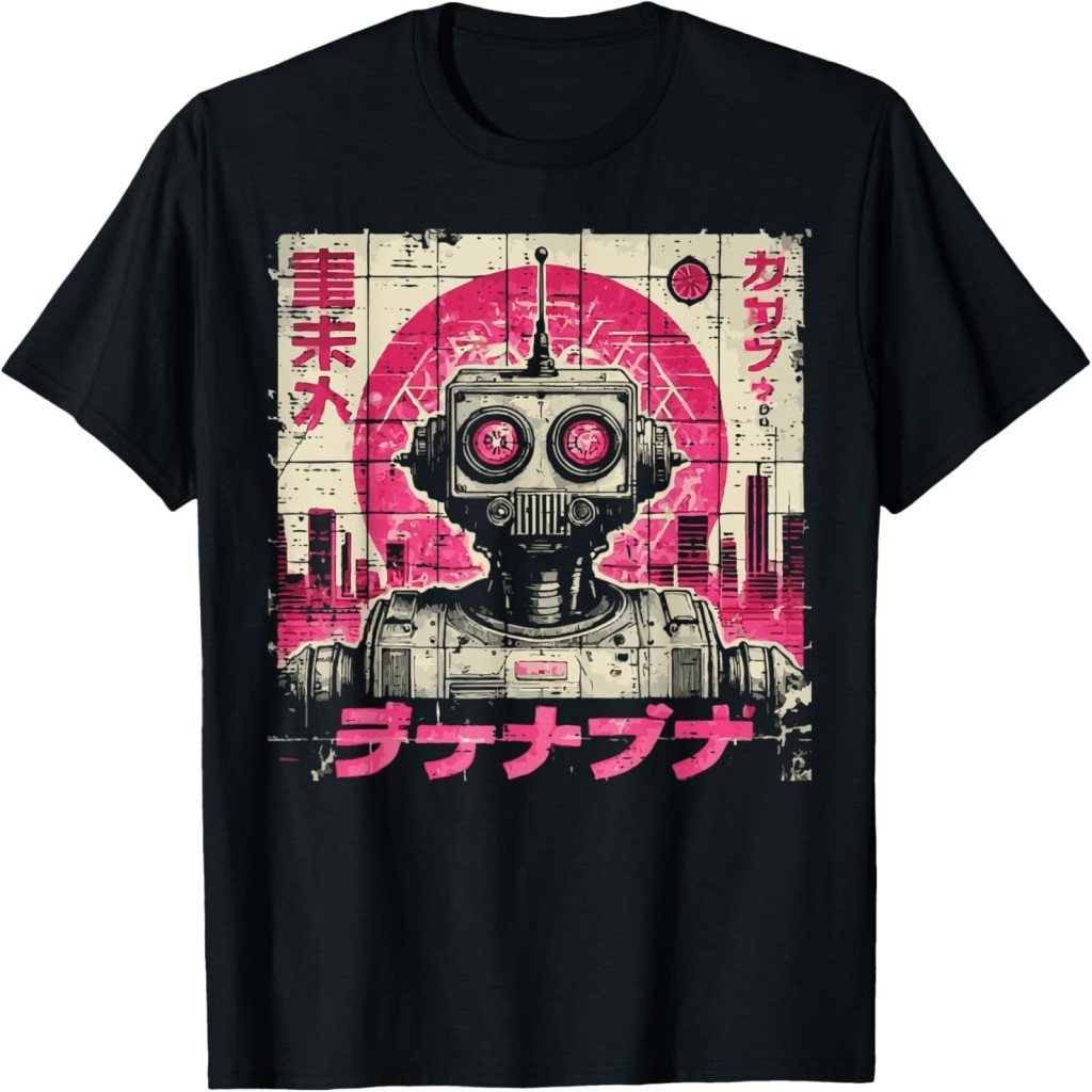 Kaos Japanese Pink Robot Vintage Poster Seni Girls Kids Women Kaos