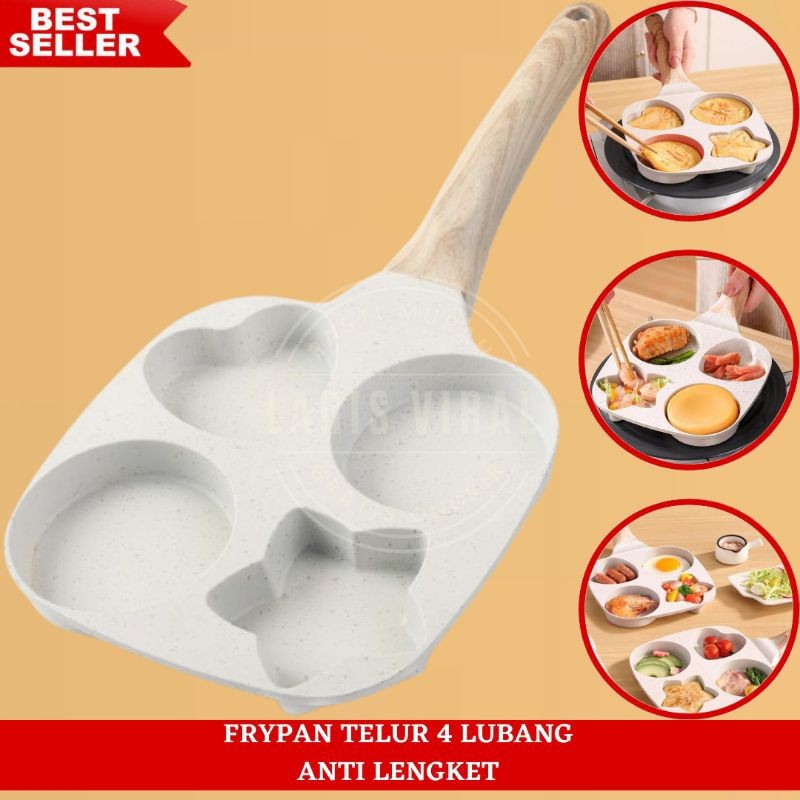 Wajan Teflon Sekat Cetakan Telur Pancake Martabak Mini  4 Lubang Anti Lengket