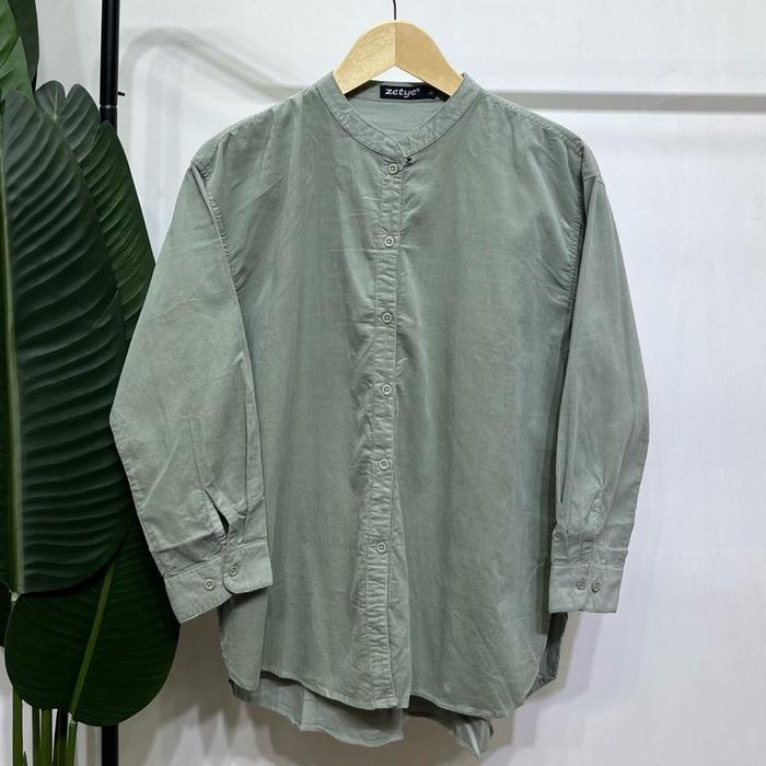 Kemeja Cordoray kerah Sanghai Baju Atasan Wanita - Hijau mint, L