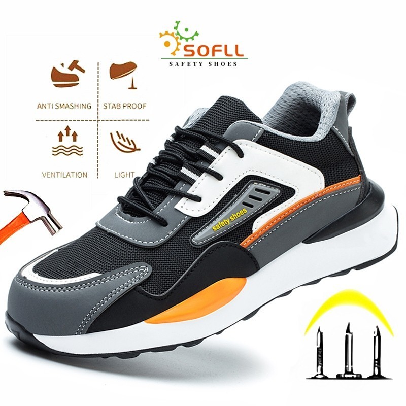 SOFLL Breathable Safety Shoes For Men Steel Toe Cap Anti-puncture Protective Welder Work Shoes