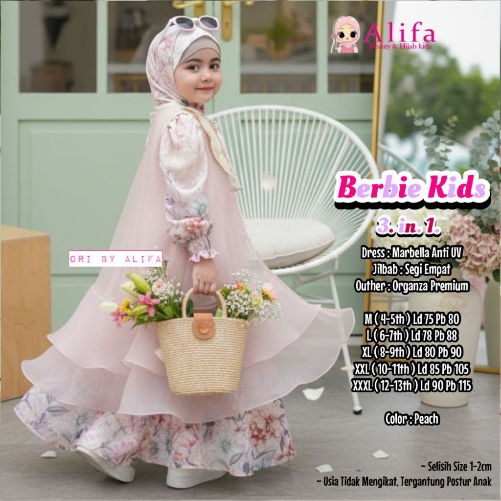 Berbie kids ORI Alifa / gamis set hijab anak perempuan by Alifa kids
