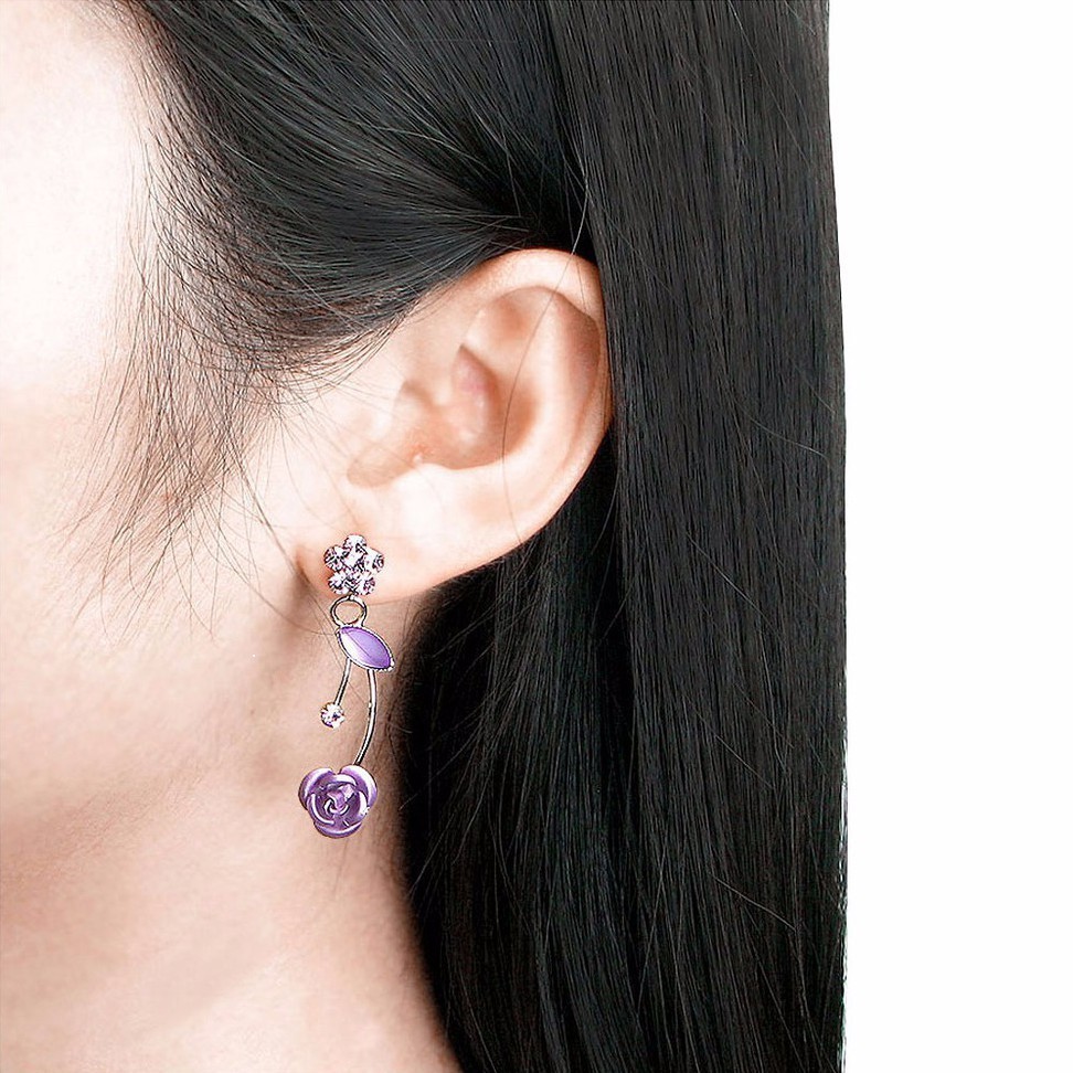 Glamorousky Anting Mawar Ungu Elegan dengan Kristal Element Austria Ungu dan Gelas Kristal – Perhias