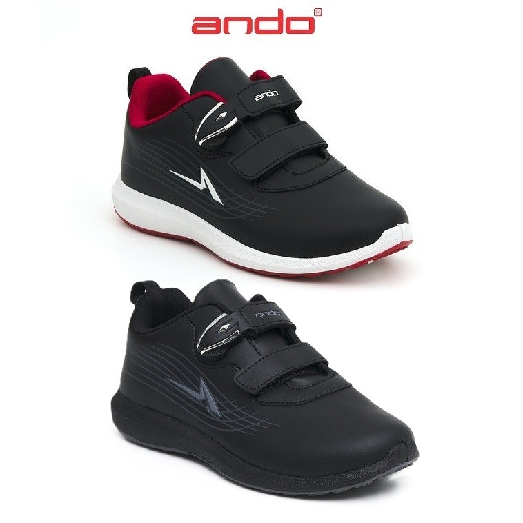 Ando Davo Sepatu Sneakers Anak 29-36 Sneaker Sekolah Perekat Magnet Hitam Polos Putih