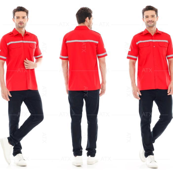 Wearpack Safety Lengan Pendek Baju Seragam Kerja Proyek Safety K3 - Merah, M
