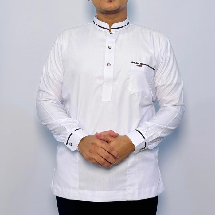 Koleksi Lebaran Ammu Baju Koko Pria Lengan Panjang Slim Fit Katun Premium Hitam Formal Kemeja Kurta 