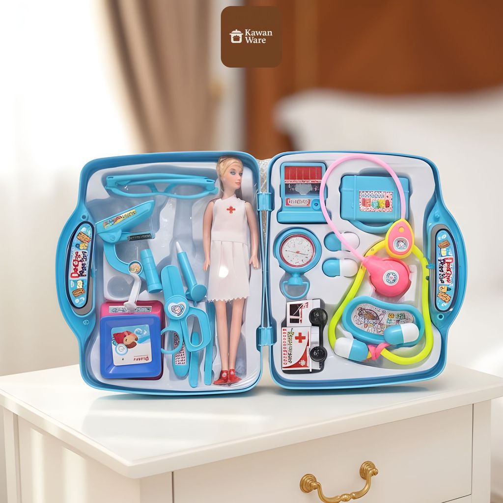 KAWANWARE Mainan Anak Doctor Set Medical Center + Koper Lucu | Mainan Dokter Anak Edukasi (FH 227)