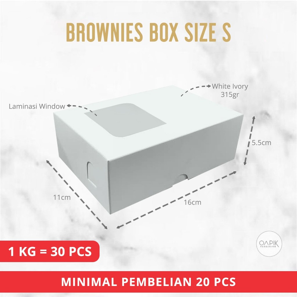 BROWNIES BOX PUTIH, Kemasan Makanan, Packaging Makanan, Dus Makanan, Dus Snack, Dus Kue, Box Kue
