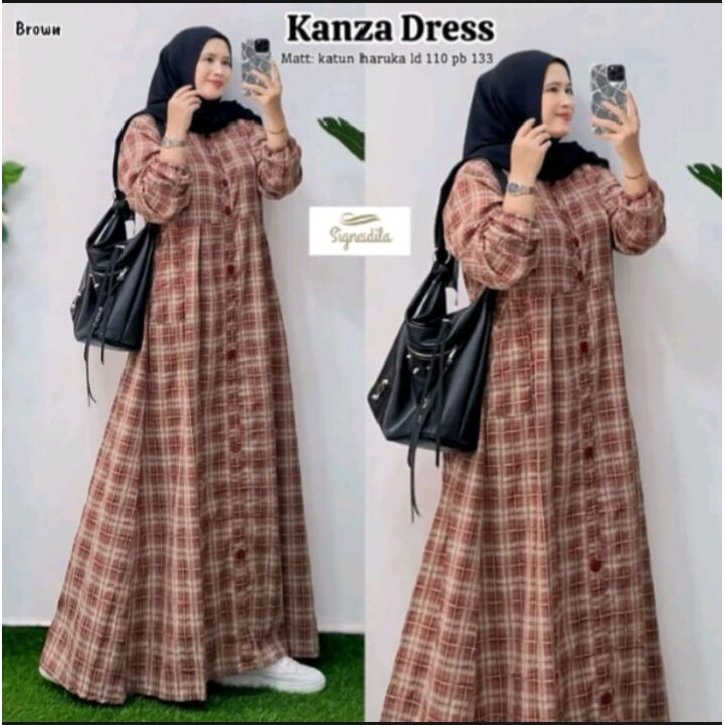 KANZA DRESS GAMIS TERBARU MODEL KEKINIAN BAHAN KATUN MOTIF KOTAK