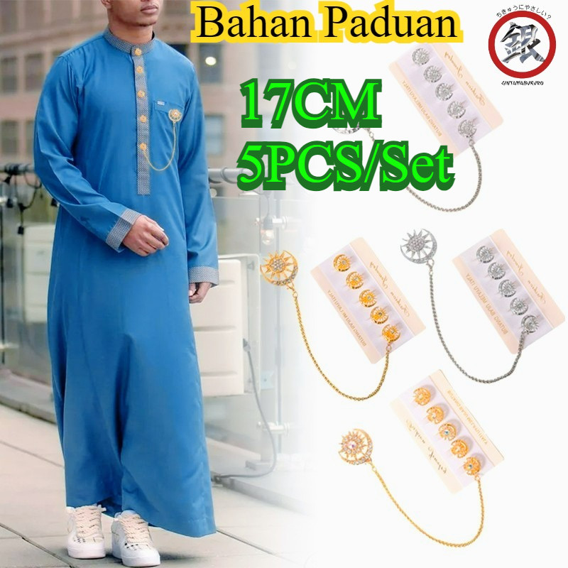 Butang Baju Melayu/Rantai Kancing Baju Melayu/Pria Set Lencana Bros Rumbai/Anti Karat Kancing Pin/Bu