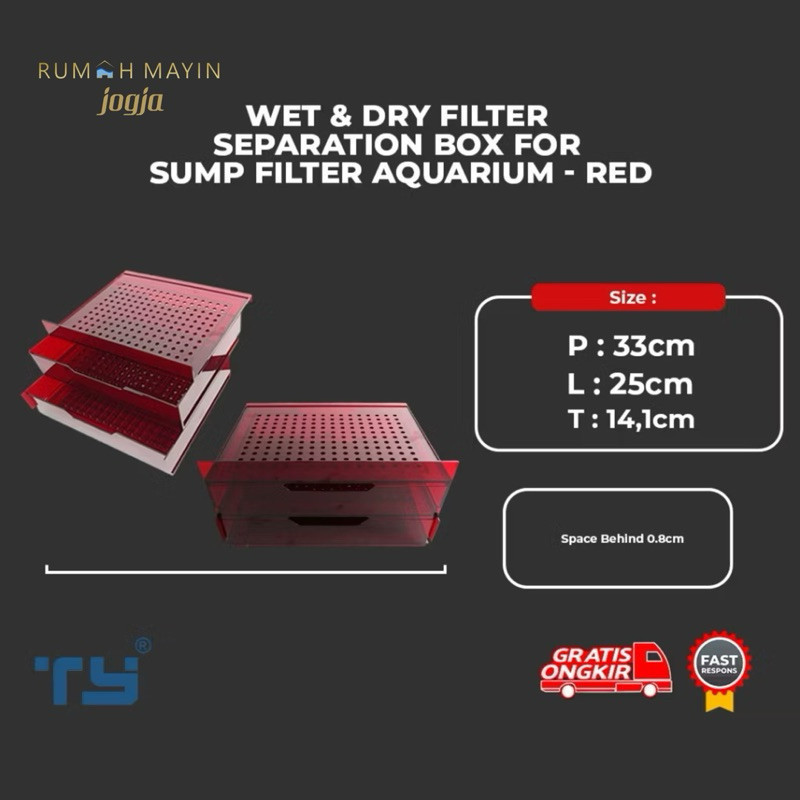 Wet & Dry Filter Separation Box For Sump Filter Aquarium - Red