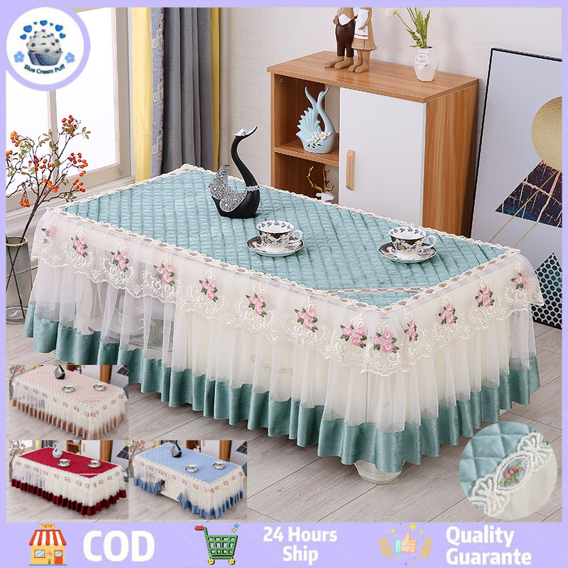 Taplak meja renda persegi panjang taplak meja rumbai taplak meja tamu cantik taplak meja mewah alas 