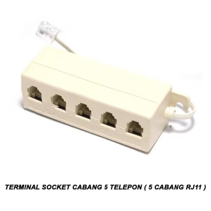 Splitter Telepon RJ11 1 to 5 Telephone phone Fax Jack Line Splitter + Kabel