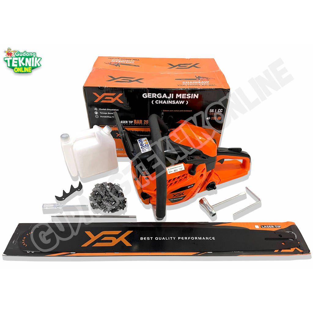 Chainsaw 26" YASUKA YSK12000 XT-26L 2Tak Bar Laser  / Mesin Gergaji Kayu Chain Saw Senso 26 Inch Pem