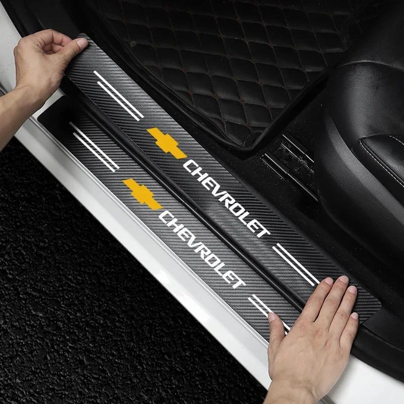 4Pcs Car Door Threshold Carbon Fiber Scuff Plate Sticker Badge Accessories For Chevrolet Cruze Aveo 