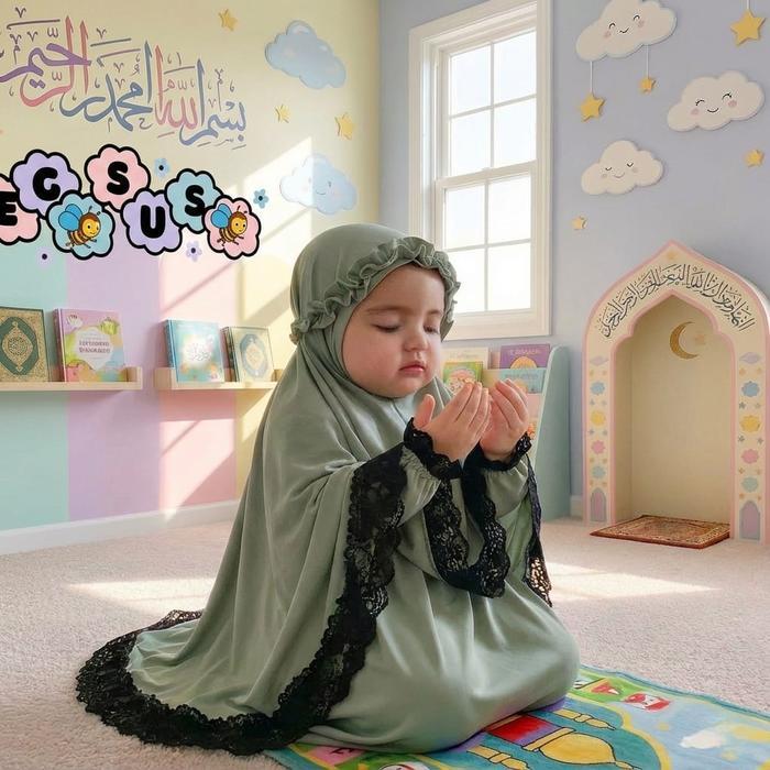 (EGSUS) Mukena Bayi Anak Balita Ruffle Free Kantong Godie Bag Fashion Muslim Perlengkapan Sholat 0-3