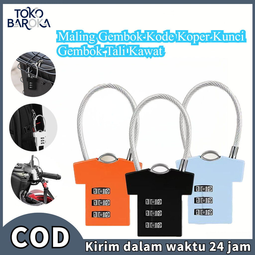 [ ready stok ]Gembok kombinasi tiga angka tali baja, silinder gembok anti-pencurian, silinder gembok