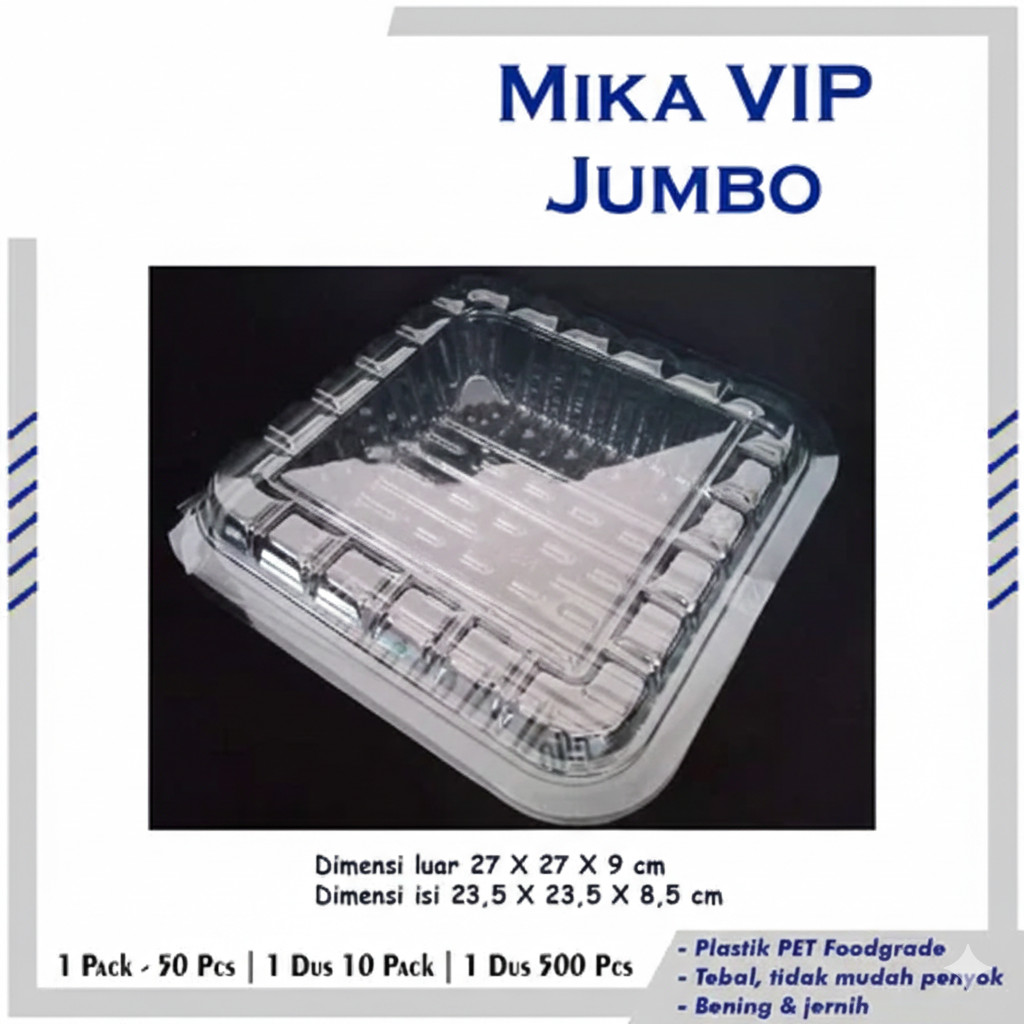 Mika Plastik Kue Bolu VIP 1 Jumbo Box Tebal Tray Nampan Kotak Makanan Besar 50pc