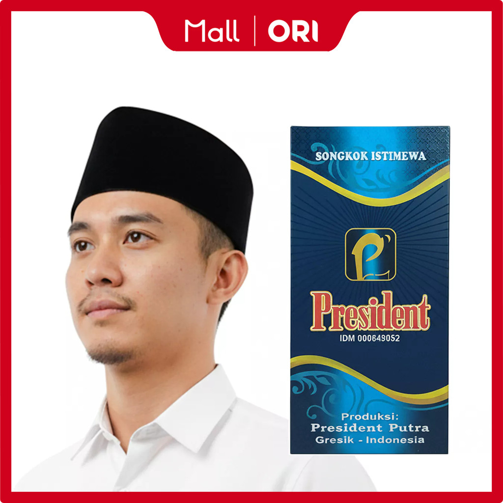 PRESIDENT – Songkok Hitam Dewasa PRESIDENT SUSUN Songkok Hitam Polos Bahan Mika Bludru Premium