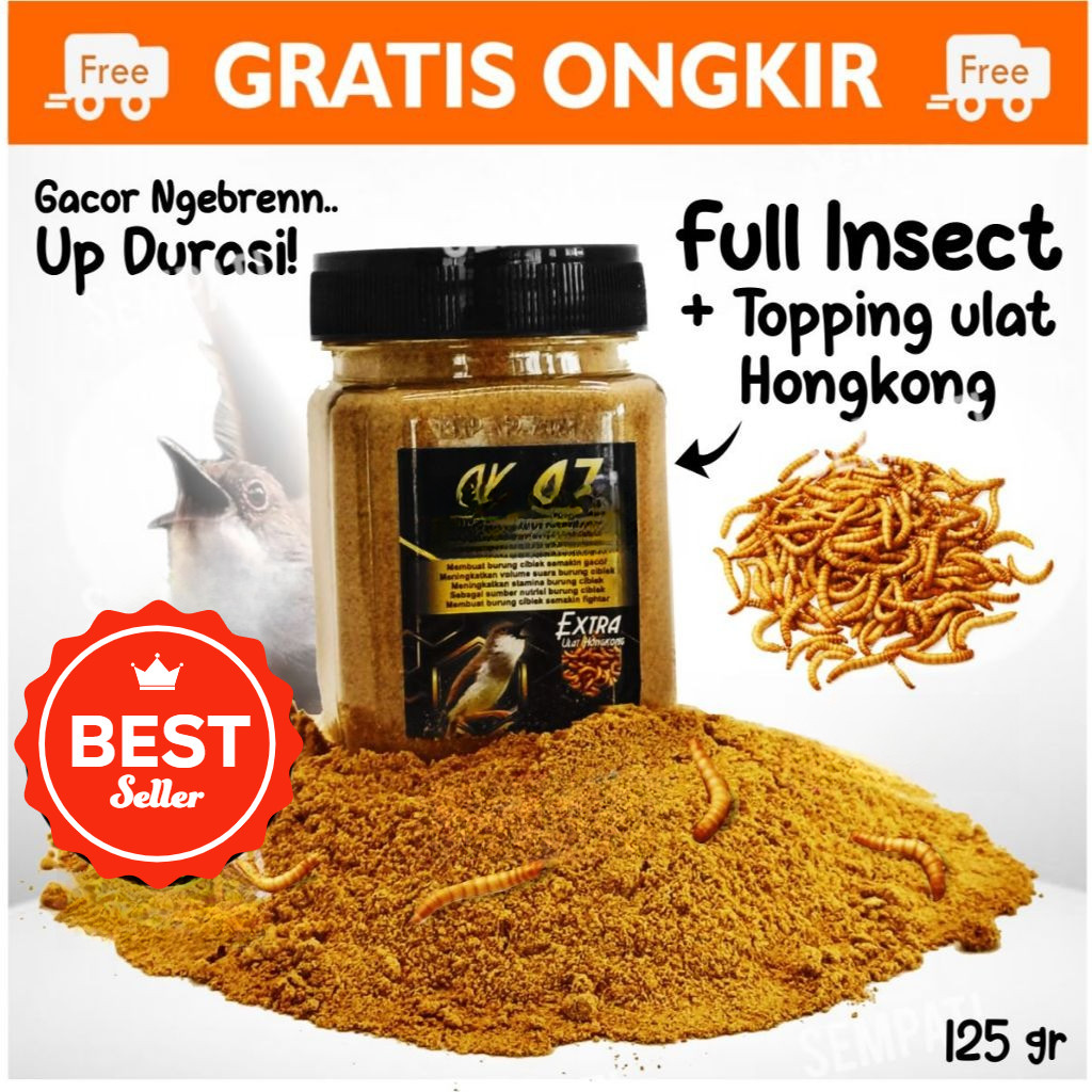 AK 47 Voer Ciblek 125gr Extra Ulat Hongkong Pakan Voer Pur Burung Ciblek Kristal Sawah Jawa Prenjak 