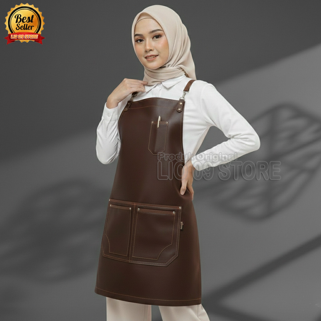 Apron Keren Premium Apron Keren Bahan Kulit Celemek Barista Celemek Masak Pria / Wanita Apron Barist
