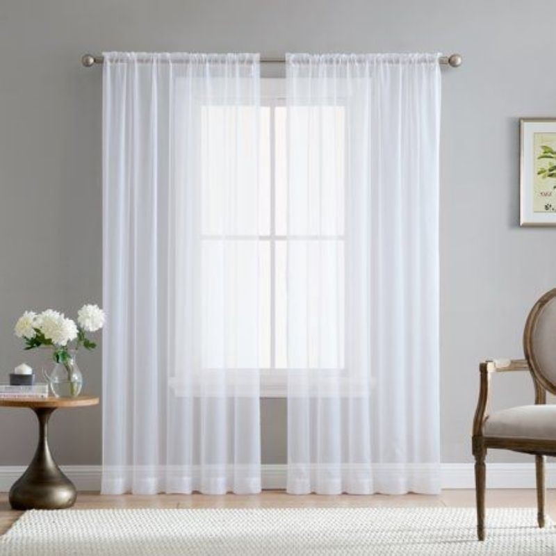 Gorden Vitrase Putih Polos Minimalis - Tirai Jendela Ruang Tamu / Kamar Tidur Elegan