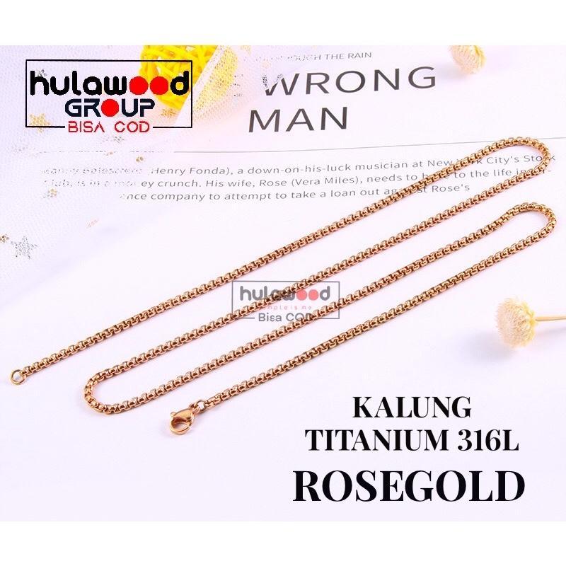 Kalung Rantai MCI Titanium Stainless Premium Anti Karat Pria Wanita 316L ROLO ROSEGOLD / Kalung Rant