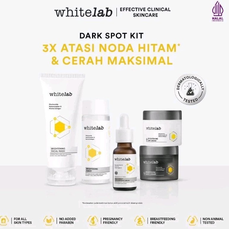 WHITELAB Paket Set 5pcs Brightening & Acne Paket Wajah - Facial Wash, Toner, Serum, with Day & Night