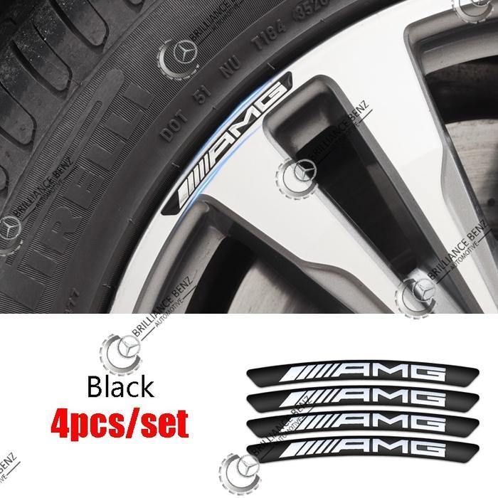 ORI 4PCS EMBLEM ALUMUNIUM STICKER VELG AMG BRABUS MERCEDES WHEEL RIM AMG - AMG BLACK BERKUALITAS