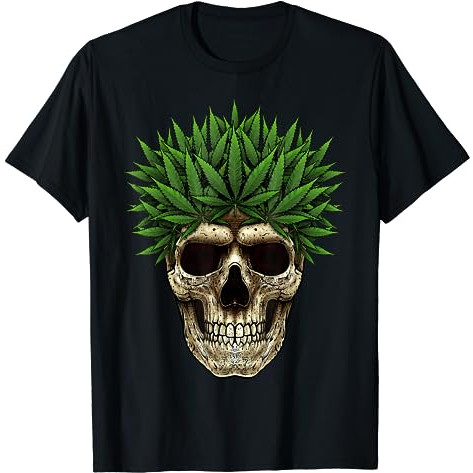 KAOS Tengkorak Ganja Asap Ganja Cannabis 420 Daun Pot T-Shirt Tengkorak Gula kaos oversize baju kaos