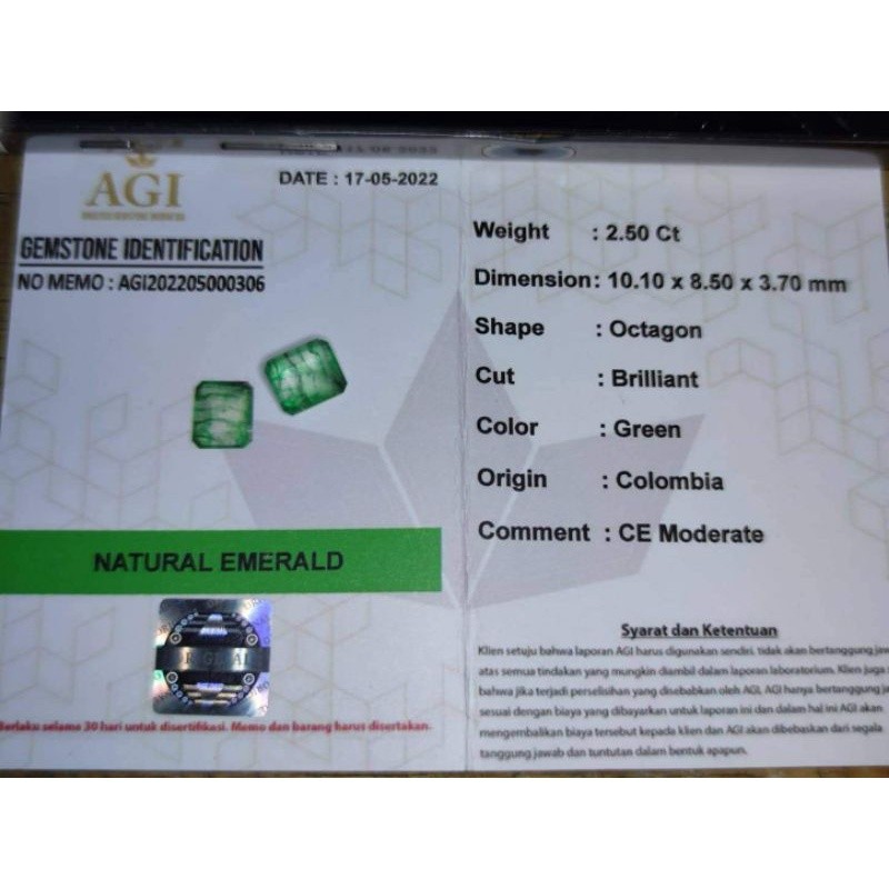 Batu natural zamrud colombia plus sertifikat