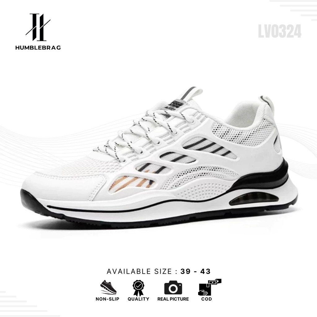 HMBRG Haruto LV0324 Sepatu Sneakers Pria Rajut Sintetis Haruto LV0324 Hitam Putih Abu Sepatu Sport P