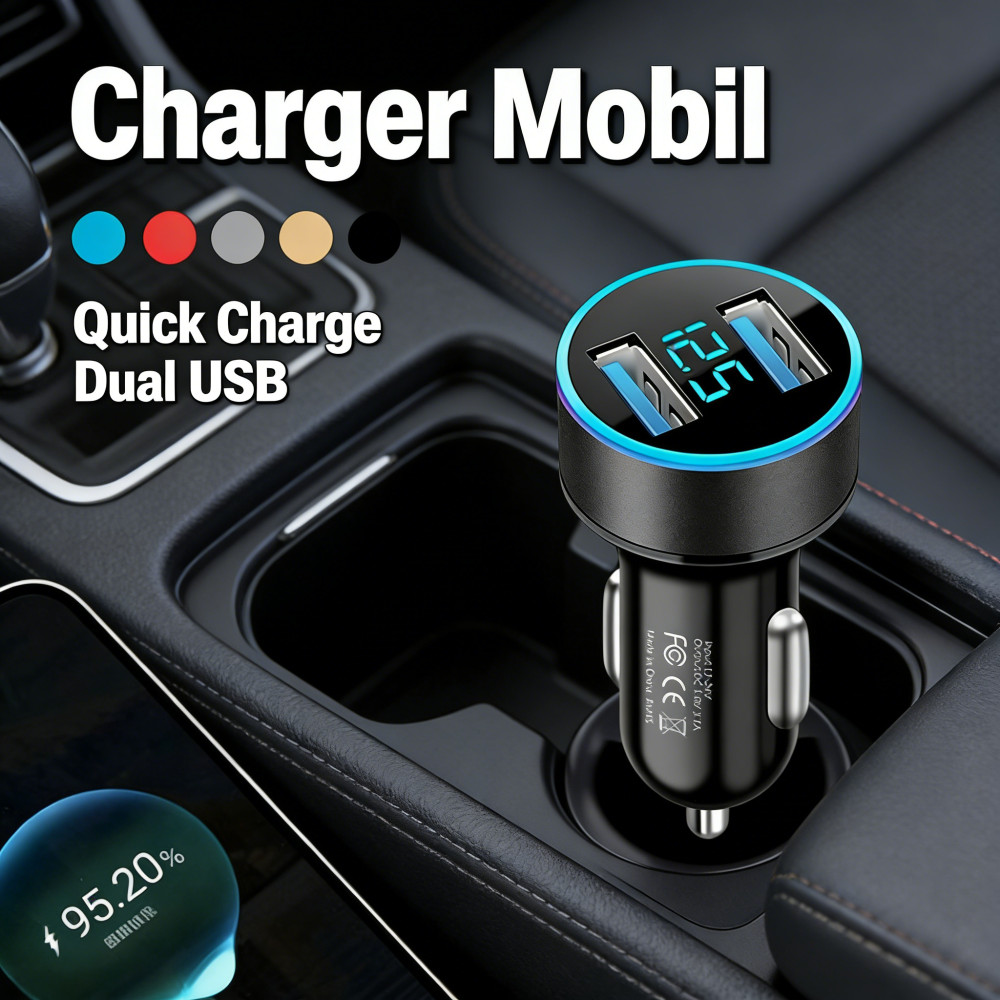 Charger Mobil Fast Quick 2 Ports USB Adapter pengisian daya Cepat Mobil Charger Mobil Cepat