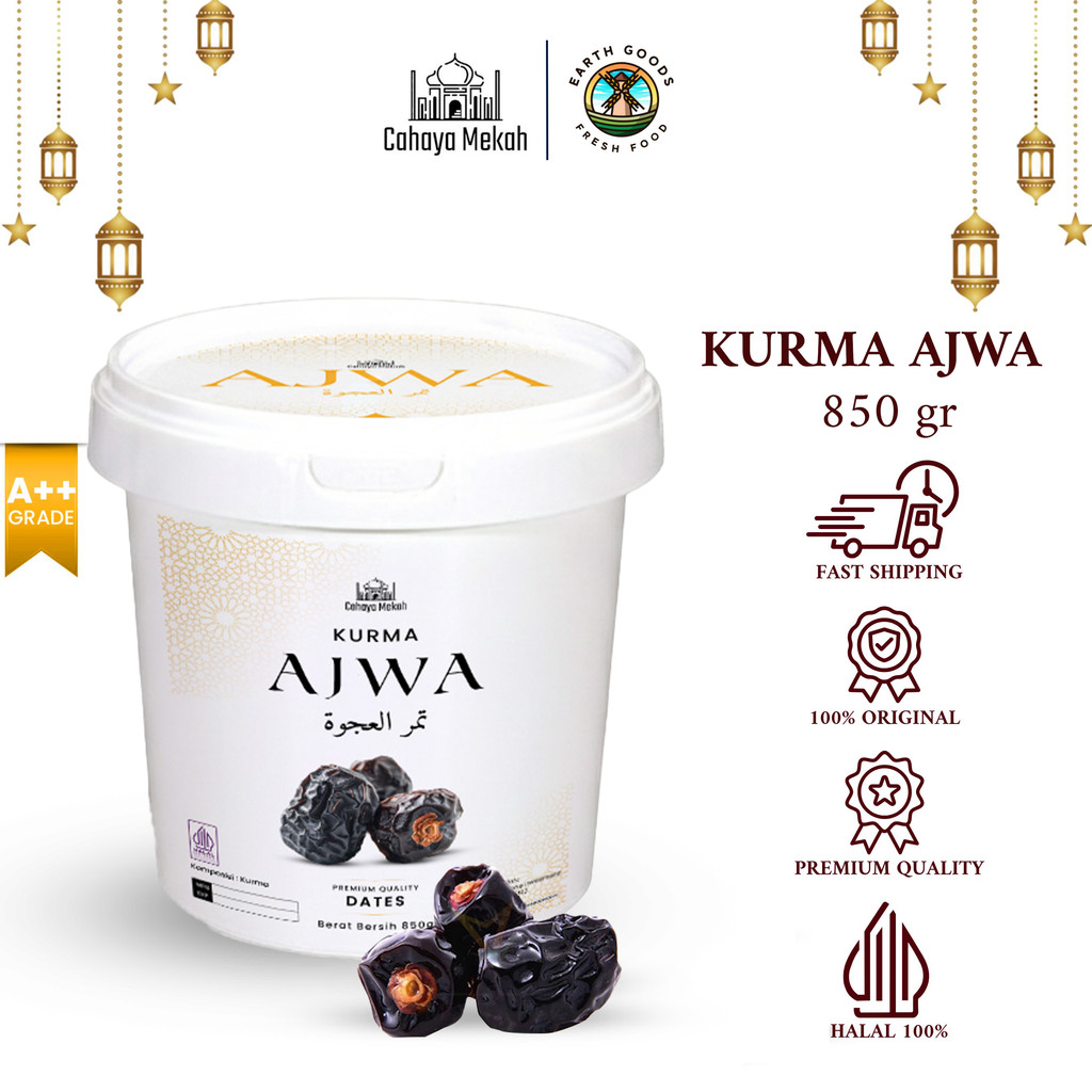 Cahaya Mekah Kurma Ajwa Ajwa Dates Kurma Nabi VIP Kemasan Ember 850 Gram