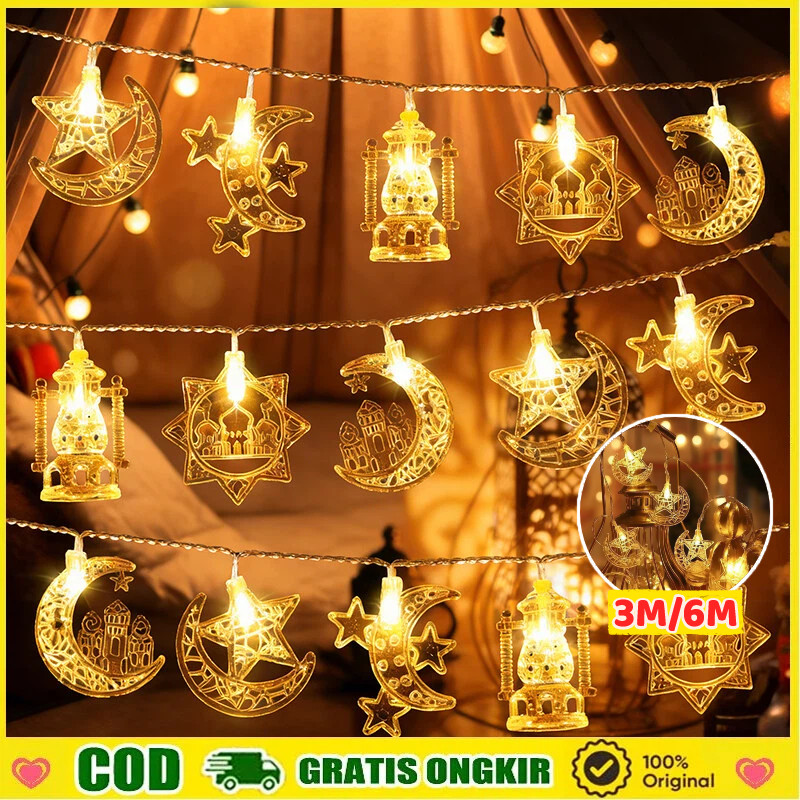 [COD]Lampu Ramadhan Lampu Kelap Kelip Lampu Hias Lebaran Bulan Bintang 3/6Meters Lampu Hias Natal La