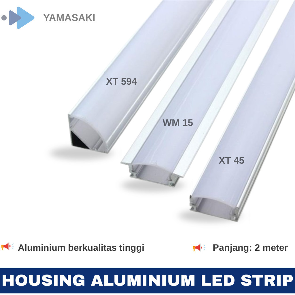 Housing Aluminium LED Strip Yamasaki – Panjang 2 Meter / Casing LED Strip / Cover Lampu Aluminium