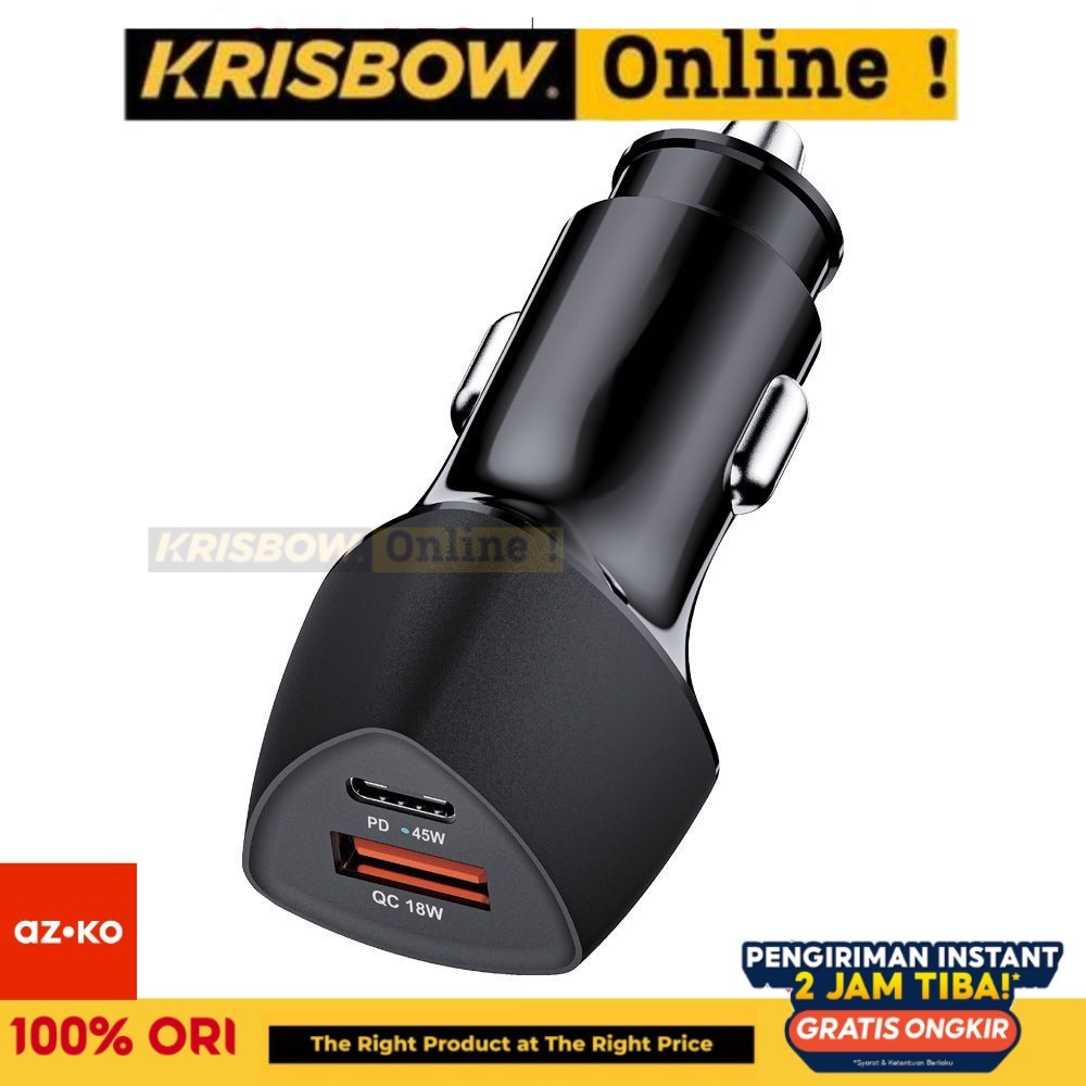 AZKO Otto Klasse Charger Mobil 63 watt - Hitam Dual Usb Car Charger Cas HP Handphone Adaptor Pengisi