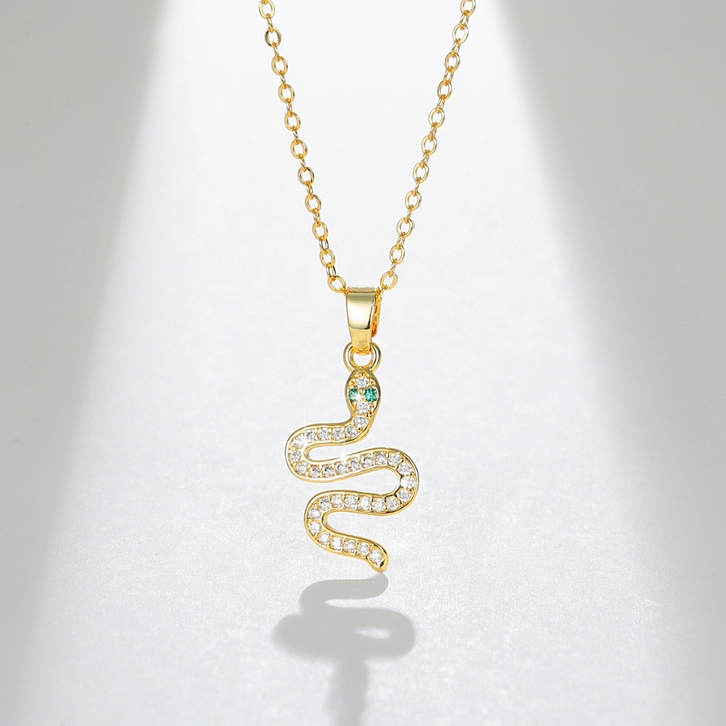 Lanme Jewelry Kalung Original Titanium Lapis 14K Emas Wanita Anti Karat Liontin Ular Unik GD143
