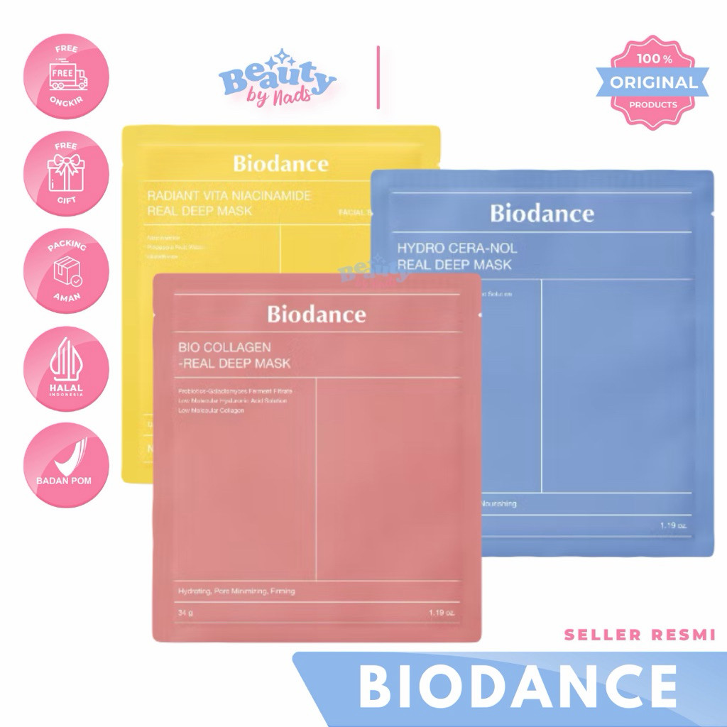 BEAUTYBY.NADS | BIODANCE REAL DEEP MASK BIO COLLAGEN HYDRO CERA-NOL RADIANT VITA NIACINAMIDE SHEET M