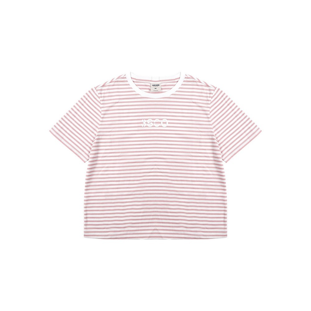 3Second Kaos Wanita Stripe garis Lengan Pendek Boxy Fit Tee Vlada HP-C030226