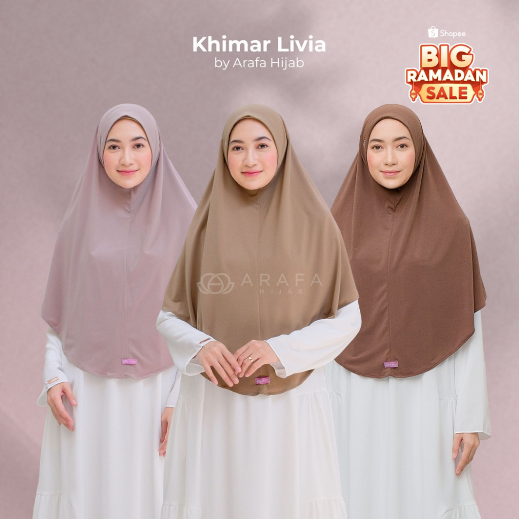 Arafa Hijab - Khimar Livia | Bergo Instan Jersey Premium Kerudung Syari Lebaran Jilbab Non Pet Terba