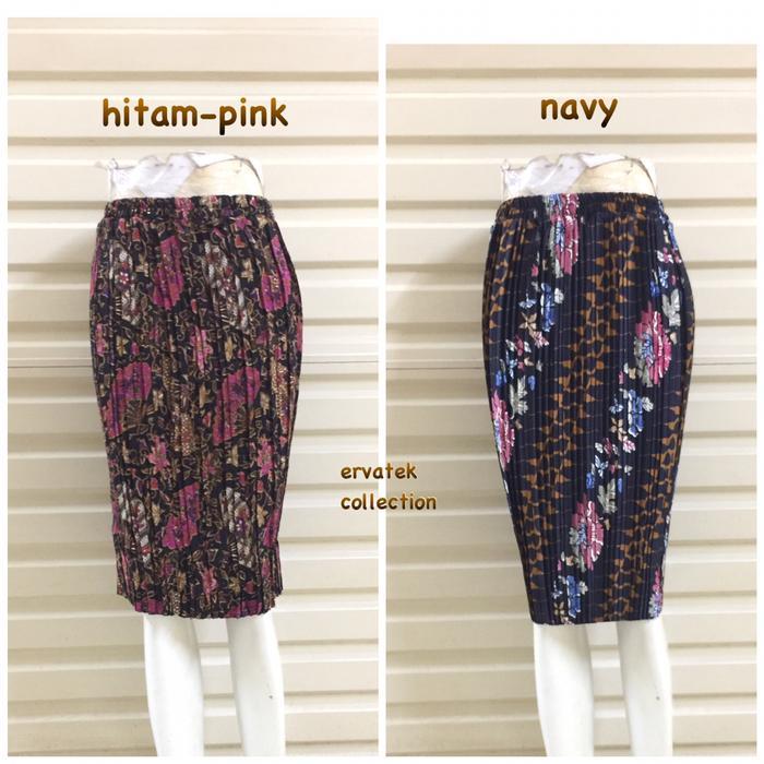 Rok Prisket Pendek Batik P016 Bawahan Batik Wanita Midi Skirt Plisket