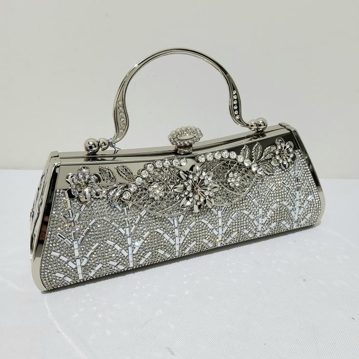 FARNELL - Tas Pesta Wanita Diamond Clutch Permata Rhinestones Mewah 2915/2901/2902 Wanita - SIlver