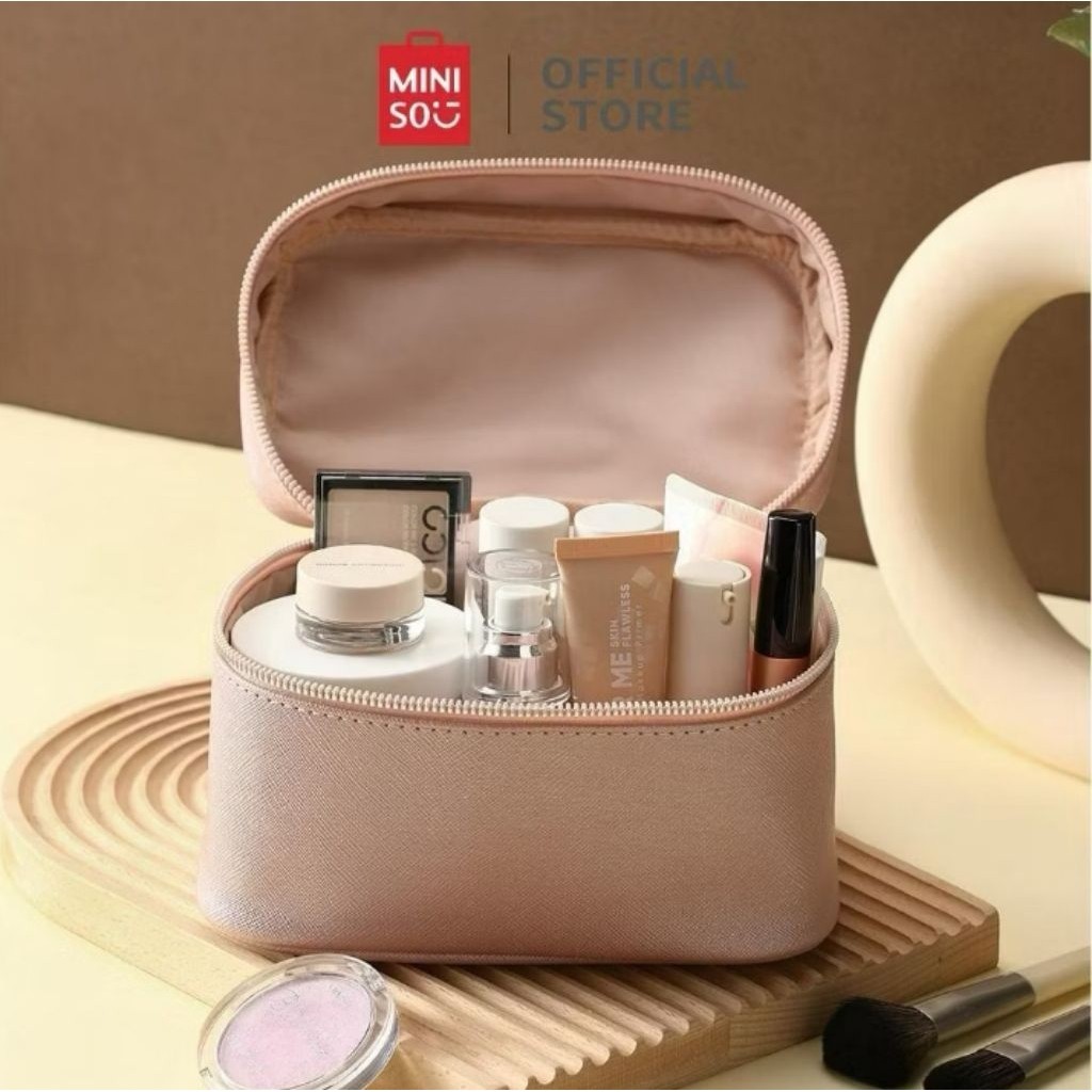 INSTAN DENPASAR MINISO Rectangular Pearlized Pink Cosmetic Bag Tempat Kosmetik Tas Make Up Pouch Mak
