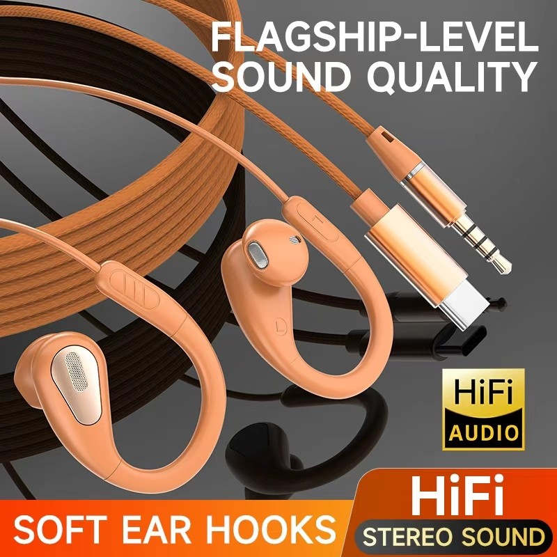 (Pegasus Cell) Headset Type C Gaming OWS Warna Orange Kabel Braided Nilon Anti Putus Open Ear 0 Dela