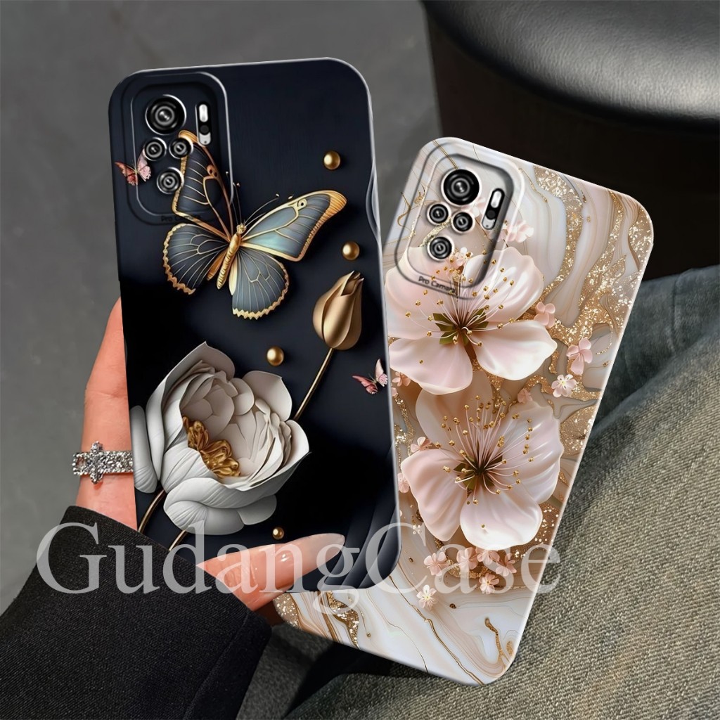 Silikon Redmi Note 10 10S 10Pro 12Pro 4G 5G Case pelindung Camera motif Bunga Kupu