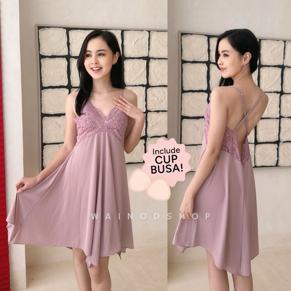 YONA.ID AGNES + CUP S-5XL lingerie dress bisa bigsize / baju tidur jumbo - WAINODSHOP